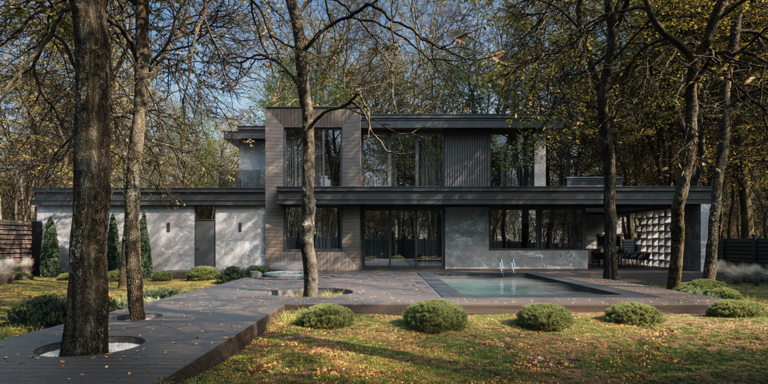 Сучасний двоповерховий будинок MONOGRAM HOUSE з бассейном