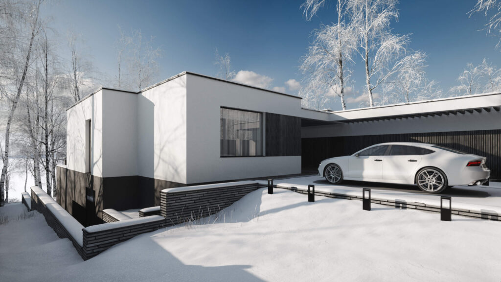 Сучасний двоповерховий будинок WHITEWOOD AR HOUSE на рель’єфі
